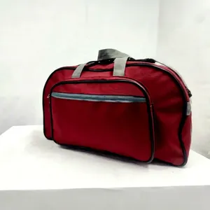 Large Maroon Casual Foldable Polyester <b>Travel</b> <b>Duffel</b> <b>Bag</b> with Front Zipper Pocket Dual Carry Handles and Durable Fabric - Product Image 2