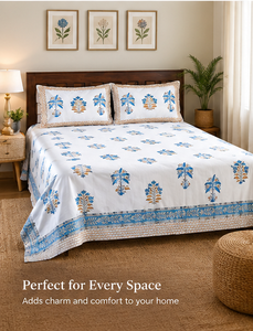 Ensemble de housse de couette en coton 100% imprimé à la main, 3 pièces |   Literie florale indienne de luxe léger de style Jaipuri |   Vente en gros de textiles de maison 200TC - Product Image 3