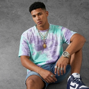 <b>Tie</b>-<b>Dye</b> Short Sleeve <b>Men's</b> <b>T</b>-<b>Shirt</b> O-Neck Regular Fit Casual Knitted Patterned Top - Product Image 2