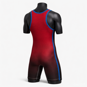 Combinaison de lutte pour homme adulte 100% polyester rouge et noir, ajustée, extensible, séchage rapide, légère, respirante, anti-rétrécissement, arts martiaux - Product Image 5