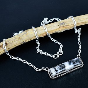 100% Natural White bafflo Gemstone Handmade Designer Bar <b>Necklace</b>, <b>Chain</b> <b>Necklace</b>,925 Silver Plated Pendant - Product Image 1
