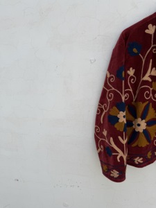 Blazer de Terciopelo con Bordado Floral a Mano, Manga Larga, Largo Regular, Chaqueta de Otoño para Mujer, Cuello Vuelto - Product Image 4