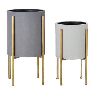 Juego de Macetas Metálicas Galvanizadas con Soporte de Hierro Negro para Jardín y Decoración del Hogar, Venta Caliente de Linea Exports Inc. - Product Image 2
