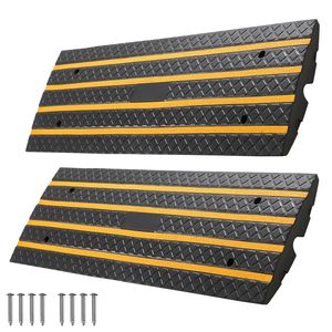 33069 Lbs Load Capacity Car Driveway <b>Rubber</b> Curb Ramp 2.6 Inch Rise Yellow Reflective <b>Strips</b> for Curbside Bridge Driveway Ramp - Product Image 1