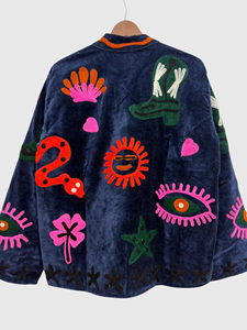 Veste en velours brodée à la main avec des motifs floraux, manches longues, col mandarin, taille plus, vêtements de printemps pour femmes - Product Image 5