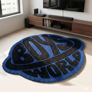 Alfombra de Lana Antideslizante con Diseño Geométrico, Hecha a Mano, para Niños, Color Azul, para Sala de Estar, Dormitorio o Habitación Infantil - Product Image 1