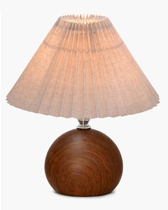 Round wood grain <b>table</b> lamp fabric shade metal <b>bedside</b> light small space nightstand lamp bedroom living room wholesale OEM - Product Image 4