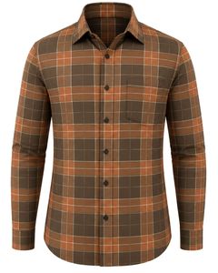 Chemise à carreaux marron rouille personnalisée pour homme, décontractée et habillée, à manches longues, boutonnée, en flanelle de coton, pour le bureau, chemise sur mesure pour homme - Product Image 1