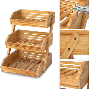 3-Tier Rustic <b>Wooden</b> Large Capacity Fruits Storage <b>Basket</b> 3 Tairs Designed Multi-Storage Kitchen Counter Decor <b>Baskets</b> Bowls FWE - Product Image 1