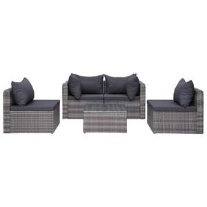 Conjunto de Muebles de Jardín de Ratán PE Gris Grande con Acero con Recubrimiento en Polvo y Vidrio, Muebles de Exterior Premium - Product Image 5