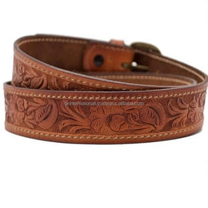Hand <b>Tooled</b> Full Grain <b>Leather</b> Men's Rotary Embossed Western Fashion <b>Belt</b> in Premium Black and Brown <b>Leather</b> - Product Image 3
