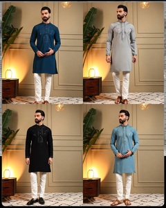 Ensemble Kurta Pyjama Traditionnel Brodé en Soie pour Homme, Coupe Slim, Longueur Genou, Idéal Fêtes et Cérémonies, Vente en Gros, Style Sud - Product Image 2