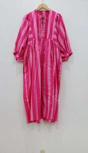 Vestido Largo de Verano Liana con Cuello en V, Manga Larga, Estampado a Rayas, 100% Algodón, para Fiesta - Product Image 2