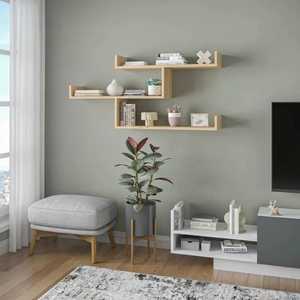 Modern Wooden Staggered Floating Wall <b>Shelf</b> Geometric Single Tier Interlocking Adjustable Non-folding Flower Pot Living Storage - Product Image 5