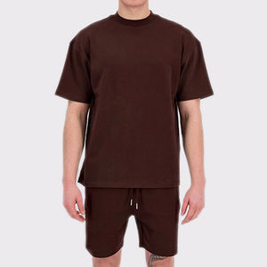 Men's Dark Brown T-Shirt And Shorts <b>Set</b> Two Piece Oversized Crewneck Tee With Matching Shorts Casual Activewear Lounge Wear - Product Image 3