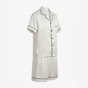 Conjunto de Pijama de Seda con Puntos para Hombre, Manga Corta, con Botones y Ribete en Contraste, Ropa de Dormir, Superventas 2026 - Product Image 3