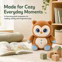Peluche hibou marron ultra-douce avec des yeux expressifs, jouet en peluche couleur crème caramel