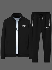 Black Men Tracksuit Set <b>Zip</b> <b>Up</b> <b>Jacket</b> Jogger Pants Casual Sportswear Lounge Wear - Product Image 2