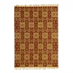 Tapis en laine à motifs géométriques orange rouille et moutarde, style folk moderne, avec franges, écologique, antidérapant, tufté à la main - Product Image 1