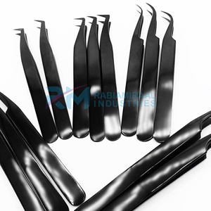 Pince à épiler RMI Plain Grip Shin Black Plasma Color anti-magnétique pour extensions de cils, pointe lisse, précision, acier inoxydable, 14cm/12cm - Product Image 2