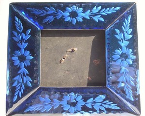 Handmade Glass <b>Square</b> Photo <b>Frame</b> with Blue Floral Embossing Tabletop Horizontal Elegant Decorative <b>Frame</b> Poster Wood <b>Frame</b> - Product Image 1