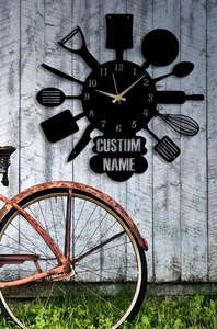 Custom Name Spoon Fork <b>Design</b> <b>Wall</b> <b>Clock</b> Ideal For Kitchen And Dining Area Enhances Fun And Modern Interior Look From India - Product Image 3