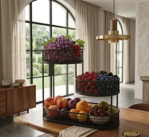 3 In One Metal Black Fruit Basket Stylish Multi Layer Storage Rack For Fruits <b>Vegetables</b> Kitchen Organizer Modern Home Use <b>Stand</b> - Product Image 3