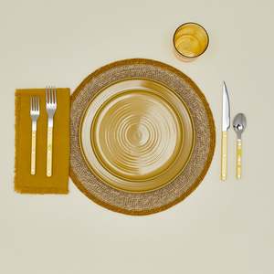 Vente en gros de sets de table ronds en jonc de mer naturel tressé à la main, écologiques, avec bordure moutarde, pour la décoration de la maison - Product Image 3