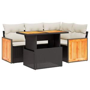 Ensemble de canapés de jardin noir et crème avec coussins, mobilier d'extérieur résistant aux UV, rotin PE, design contemporain - Product Image 4