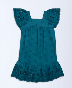 Vestido de Verano para Niñas, Color Verde Azulado, Cintura Media, Algodón, Silueta en A, Mangas con Vuelo - Product Image 2