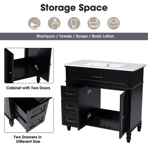 Mobile da Bagno con Lavabo e Armadietti in MDF con Struttura Solida da 36 Pollici, Tutto in un Unico Pacchetto, Nero - Stesso SKU N - Product Image 5