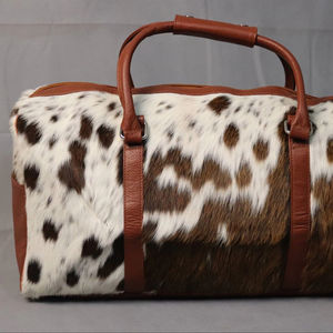 Sac de voyage vintage en cuir de vachette véritable, grande capacité, fait main, léger, avec fermeture éclair, portable, pour le week-end - Product Image 1