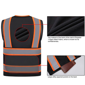 Paquete de 5 chalecos de malla ligeros de color negro liso para hombre, chaleco de seguridad adecuado para carreteras, sitios industriales, inspecciones, ropa de trabajo, chaleco para hombre - Product Image 5