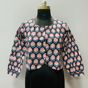 เสื้อแขนกุดคอวีพิมพ์ลายดอกไม้สไตล์ญี่ปุ่นผ้าฝ้าย 100% คุณภาพสูงเป็นมิตรกับสิ่งแวดล้อมสำหรับผู้หญิง - Product Image 1