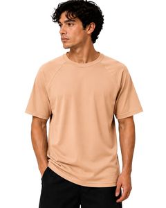 T-shirt beige pour homme, manches raglan, col rond, uni, décontracté, streetwear, logo personnalisé, coupe ample, mode, doux, premium, été - Product Image 1