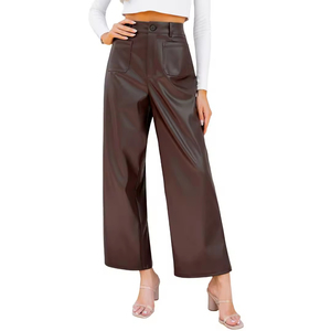 Pantalon large orange taille haute coupe ample couleur unie avec bande latérale décontracté longueur totale tissé - Product Image 3