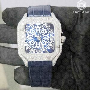 Montre de luxe élégante, boîtier carré en acier inoxydable 42 mm, mouvement à quartz analogique, cadran en cristal saphir, bracelet en cuir, unisexe - Product Image 5