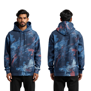 Men Navy Blue Sublimation Hoodie Abstract Motion Graphic Oversized Fashion Sweatshirt Apparel - Product Image 1