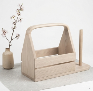 Organizador de Almacenamiento, Cesta de Madera Artesanal India de Color Marrón Claro Natural con Asa para Cocina, Multiusos - Product Image 3