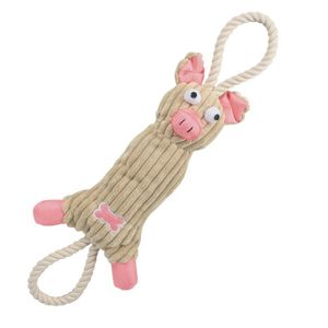 Juguete de perro de cerdo de peluche hecho de yute y cuerda para entretenimiento masticable de mascotas - Product Image 1