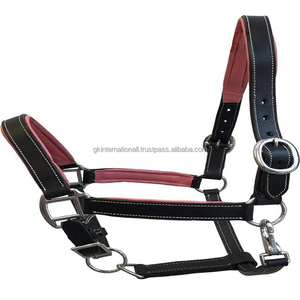 Halter de cheval équestre en cuir véritable avec couronne rembourrée colorée et nez blanc cousu Design personnalisé cheval de licou réglable - Product Image 3