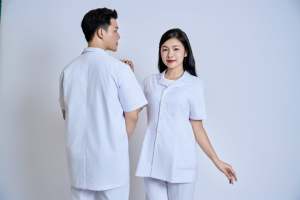 Lab <b>Medical</b> Uniform / Doctor Coat / Nurse Uniform 65% Polyester+35% Cotton Knitted Vietnamese FMF <b>Model</b> 61001/62001 Unisex Short - Product Image 4