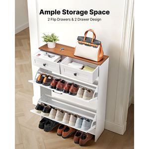 Meuble à chaussures moderne de style farmhouse à 2 tiroirs avec dispositif anti-basculement, organisateur de rangement pour chaussures autoportant avec tiroirs basculants - Product Image 4