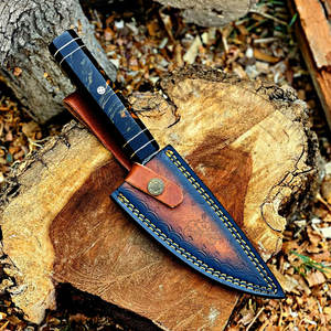 Couteau de chasse Bowie multifonction à lame fixe, directement du fabricant, manche en bois de rose, acier Damas cuivré, pour camping et extérieur, garantie 3 ans - Product Image 5