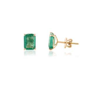 3 Carat <b>Emerald</b> Solitaire <b>Stud</b> <b>Earrings</b> in 18K White Gold for Party - Product Image 6