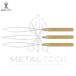 Gold Hair Extension Loop <b>Needle</b> Wire Pulling Hook <b>Threader</b> Set for Micro Ring Links Silicone Beads Application Pack - Product Image 5