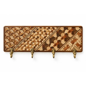 Porte-clés en marqueterie de bois artisanal avec crochets en laiton - Décoration d'intérieur en gros - Product Image 1