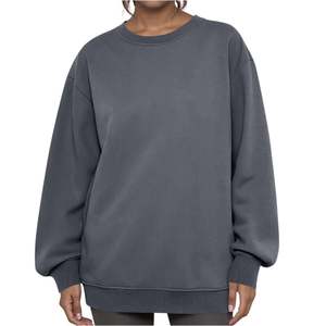 OEM Made Wholesale Women's Crewneck Sweatshirts Casual Loose 100% Cotton 380 GSM Oversized Pullover Soft Solid Fall Winter <b>Tops</b> - Product Image 3