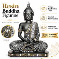 Statue de Bouddha en résine, figurine méditative, antique, noir et argent, décoration d'intérieur, fournisseur en gros, OEM, ODM, conception personnalisée
