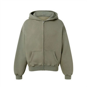 Sweat-shirt à capuche unisexe surdimensionné avec fermeture éclair, couleur unie, en polaire, décontracté, pour l'automne, longueur normale, avec poches - Product Image 1
